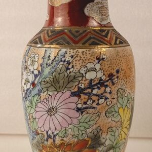 Floral Ceramic Vase with Red and Gold Accents